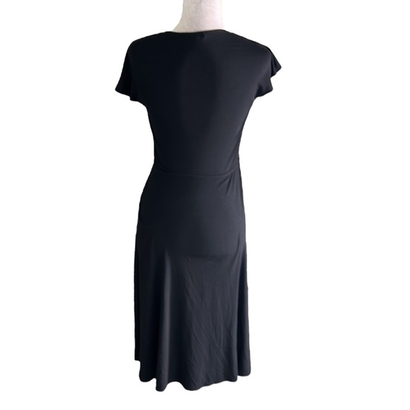 Shoshanna Black Jersey Knit Draped Surplice V-Neck A-Line Midi Dress - 8 - Picture 5 of 10